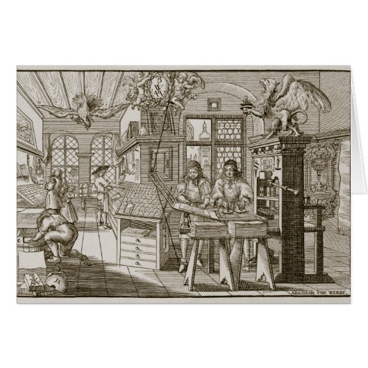 Medieval German printing press (engraving) Cards (Front Horizontal)