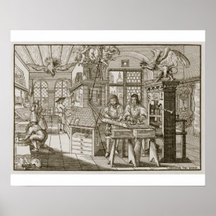 Medieval German printing press (engraving) Poster