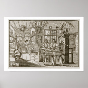 Medieval German printing press (engraving) Poster