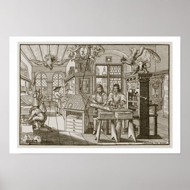 Medieval German printing press (engraving) Poster (Front)