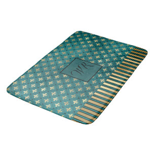 Medieval Gold Armor Teal Elegant Luxury Monogram Bath Mat