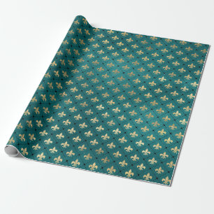 Medieval Gold Armor Teal Elegant Pattern Wrapping Paper
