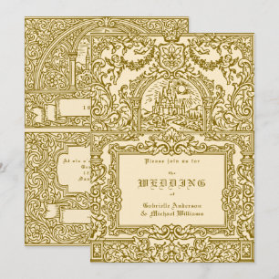 Medieval Gold Cream Vintage Royal Castle Wedding Invitation