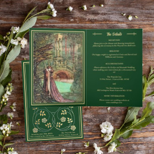 Medieval Gold Floral Hearts and Sword Wedding Invitation