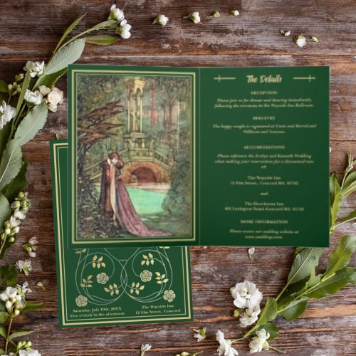 Medieval Gold Floral Hearts and Sword Wedding Invitation