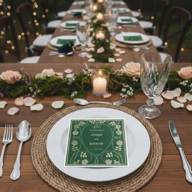 Medieval Gold Floral Hearts and Sword Wedding  Paper Dinner Napkins (Creator Uploaded)