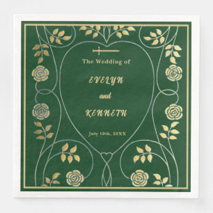 Medieval Gold Floral Hearts and Sword Wedding Paper Dinner Napkins