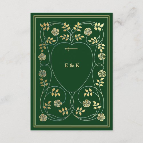 Medieval Gold Floral Hearts and Sword Wedding RSVP Enclosure Card