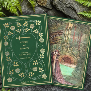 Medieval Gold Floral Hearts and Sword Wedding Save The Date