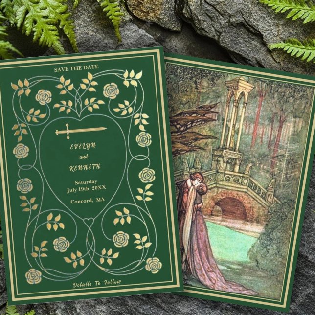 Medieval Gold Floral Hearts and Sword Wedding Save The Date (Creator Uploaded)