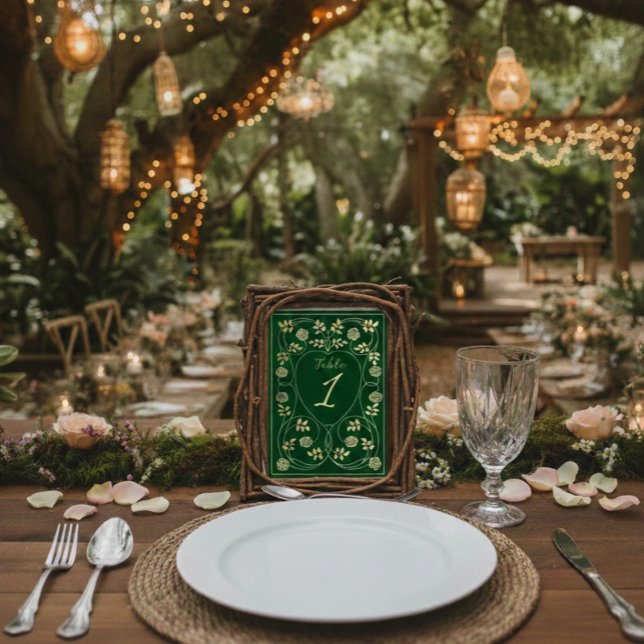 Medieval Gold Floral Hearts and Sword Wedding Table Number (Creator Uploaded)