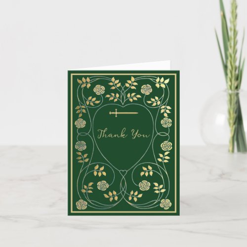 Medieval Gold Floral Hearts and Sword Wedding Thank You Card