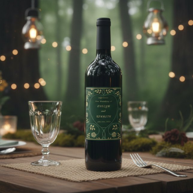 Medieval Gold Floral Hearts and Sword Wedding Wine Label (Creator Uploaded)