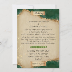 Medieval Gold Green Agate Parchment Wedding Invitation