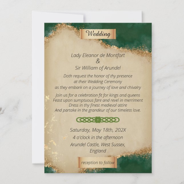 Medieval Gold Green Agate Parchment Wedding Invitation (Front)