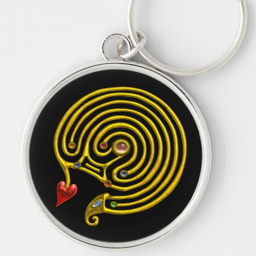 MEDIEVAL GOLD HYPER LABYRINTH WITH GEMSTONES Black Keychain