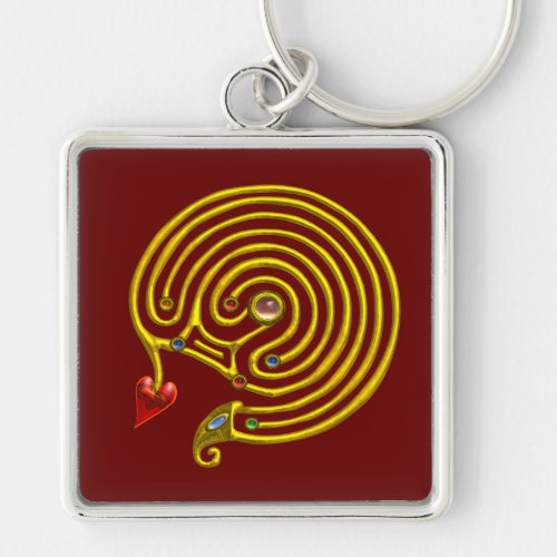 MEDIEVAL GOLD HYPER LABYRINTH WITH GEMSTONES Red Keychain