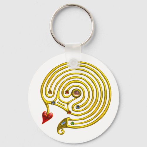 MEDIEVAL GOLD HYPER LABYRINTH WITH GEMSTONES White Keychain