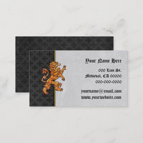 Medieval Gold Lion Black Fleurs Business Card