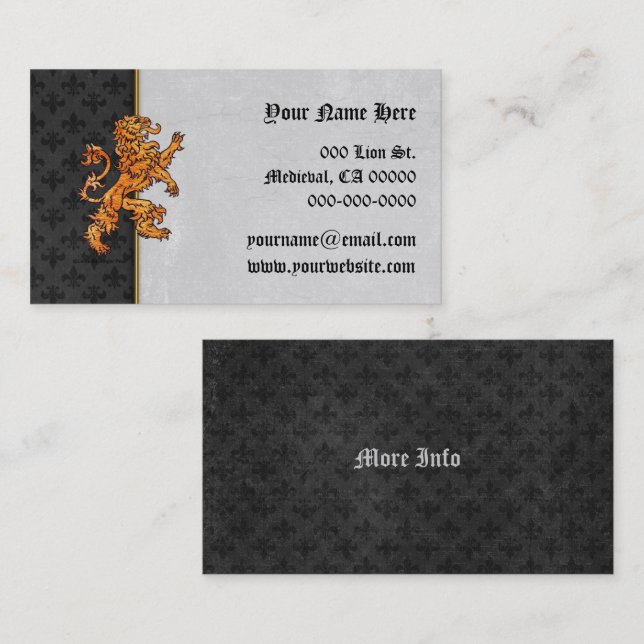 Medieval Gold Lion Black Fleurs Business Card (Front/Back)