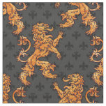Medieval Gold Lion Black Gray Fleur de Lis Fabric