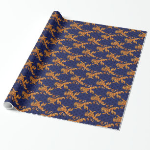Medieval Gold Lion Blue Fleur de Lis Wrapping Paper