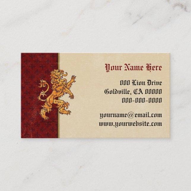 Medieval Gold Lion Red Fleur de Lis Business Card (Front)