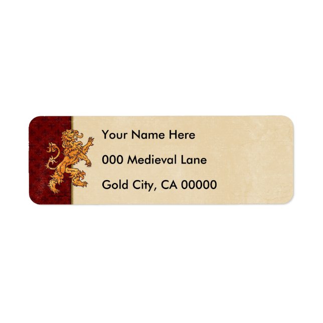 Medieval Gold Lion Red Fleur de Lis Label (Front)