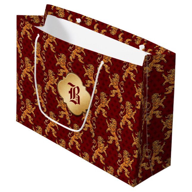 Medieval Gold Lion Red Fleur de Lis Large Gift Bag (Front Angled)