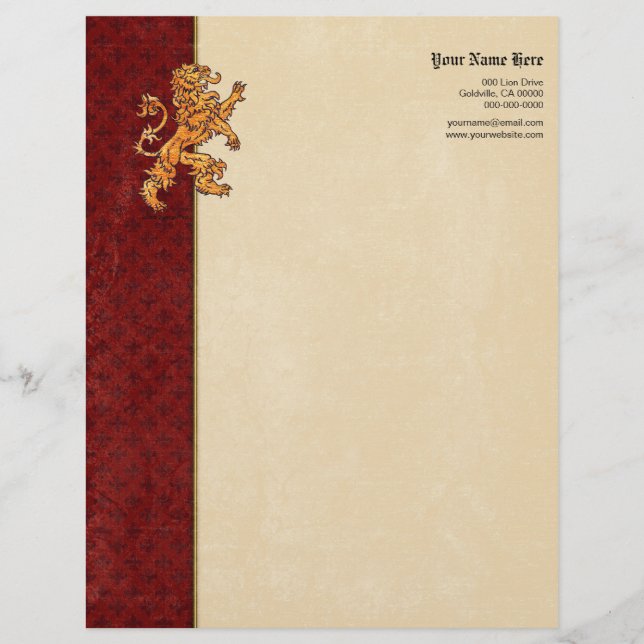 Medieval Gold Lion Red Fleur de Lis Letterhead (Front)