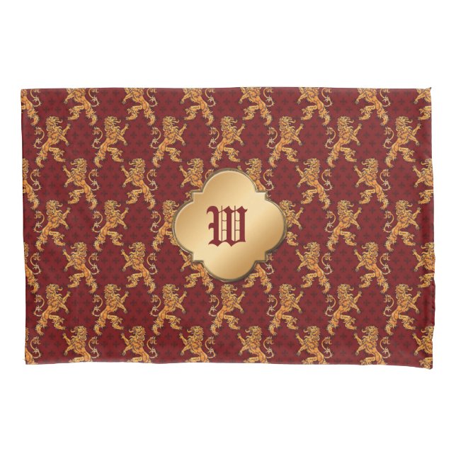 Medieval Gold Lion Red Fleur de Lis Pillow Case (Front)