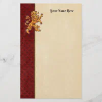 Medieval Gold Lion Red Fleur de Lis Wrapping Paper