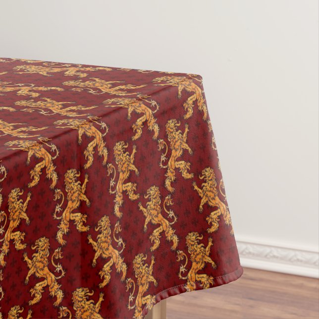 Medieval Gold Lion Red Fleur de Lis Tablecloth (In Situ)