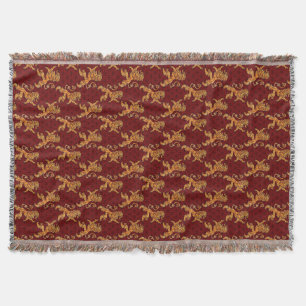 Medieval Gold Lion Red Fleur de Lis Throw Blanket