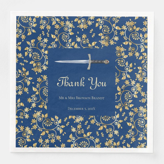 Medieval Gold Paper Dinner Napkins (Front)