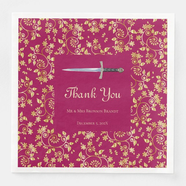 Medieval Gold Paper Dinner Napkins (Front)