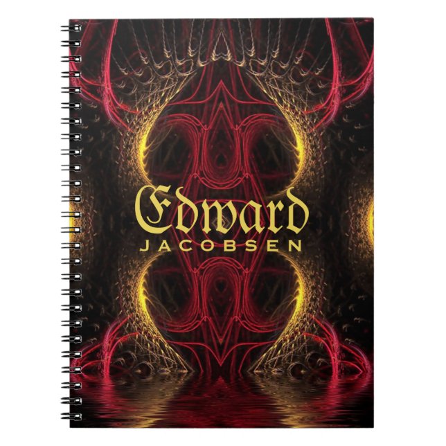 Medieval Golden Hearts Fantasy Fractal Art Notebook (Front)