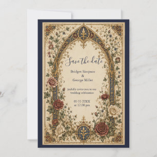 Medieval Gothic Botanical Arch Floral Wedding Invitation