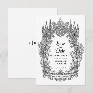 Medieval Gothic Dragon Griffin Black Etching Save The Date
