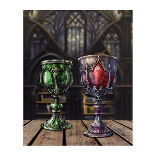 MedievalGothic Green Red Goblet Castle Library Acrylic Print