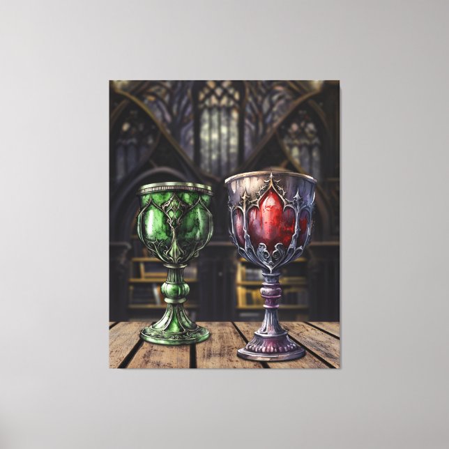 Medieval Gothic Green Red Goblet Castle Library Canvas Print (Front)
