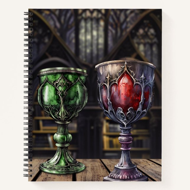 Medieval Gothic Green Red Goblet Castle Library Notebook (Front)