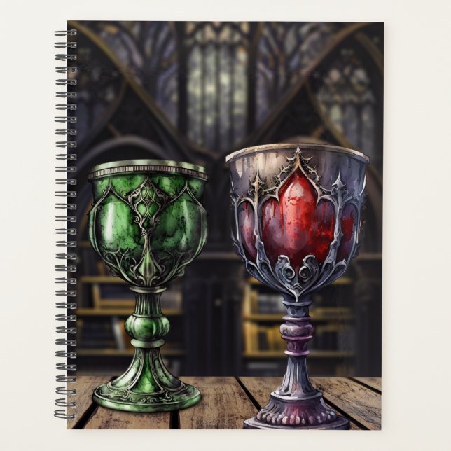Medieval Gothic Green Red Goblet Castle Library  Planner (Front)