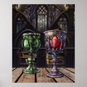 Medieval Gothic Green Red Goblet Castle Library Poster