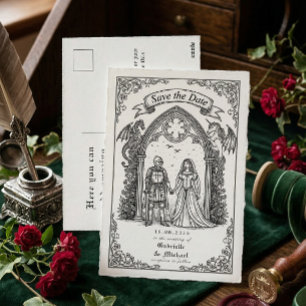 Medieval Gothic Knight Bride Groom Save The Date Postcard
