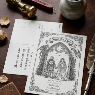 Medieval Gothic Knight Bride Groom Save The Date Postcard