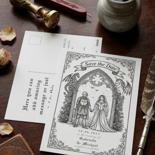 Medieval Gothic Knight Bride Groom Save The Date Postcard (Creator Uploaded)