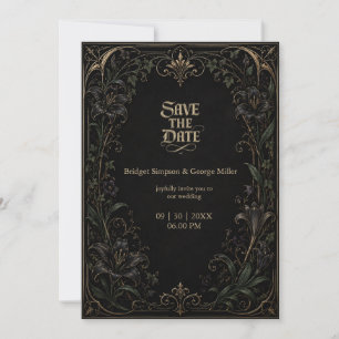 medieval Gothic Lily Ivy Gold Wedding Invitation