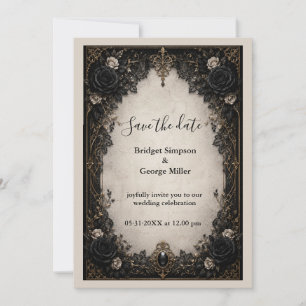 Medieval Gothic Noir Black Rose Wedding Invitation