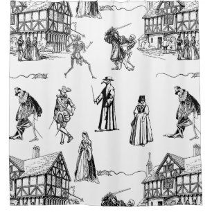 medieval gothic plague doctor skeleton toile shower curtain